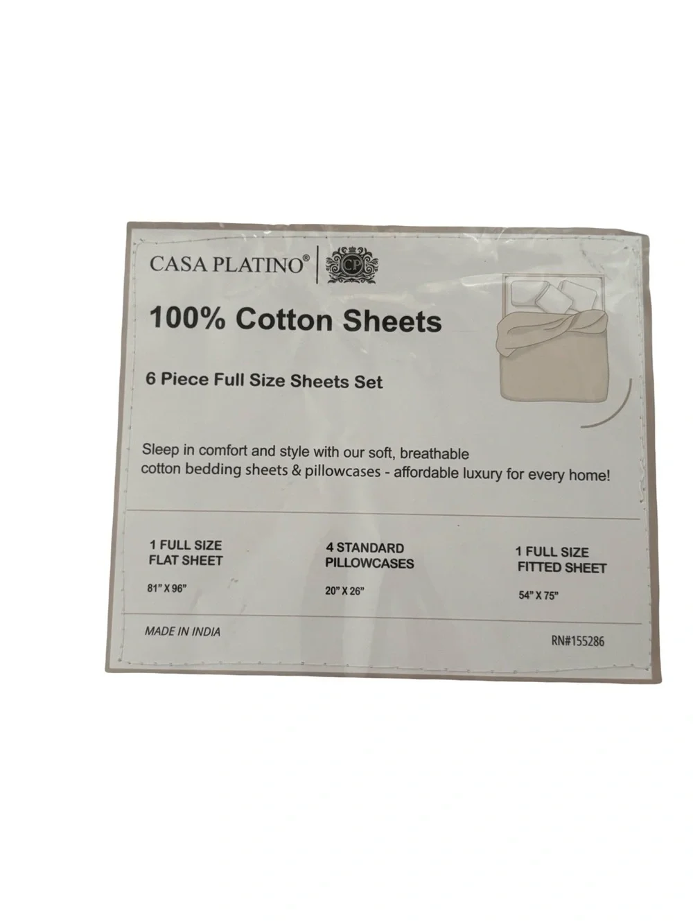 Casa Platino Blue & Cream White Floral 100% Cotton 6 Piece Full Size Sheet Set